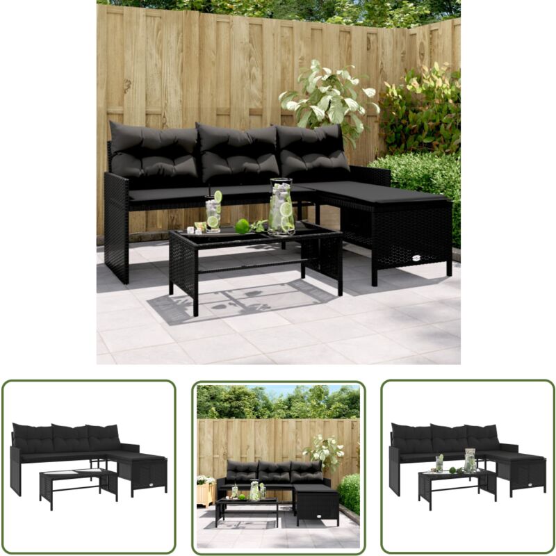 The Living Store - Canapé de jardin avec table et coussins en forme de l noir - Canapé Jardin - Salon De Jardin - Ensemble Jardin - Mobilier