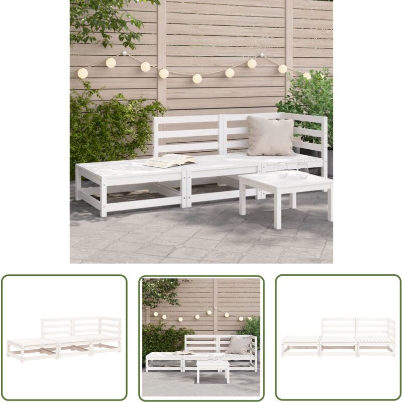 The Living Store - Canapé de jardin repose-pieds 2 places blanc bois massif de pin - Canapé De Jardin - Mobilier De Jardin - Meubles De Jardin