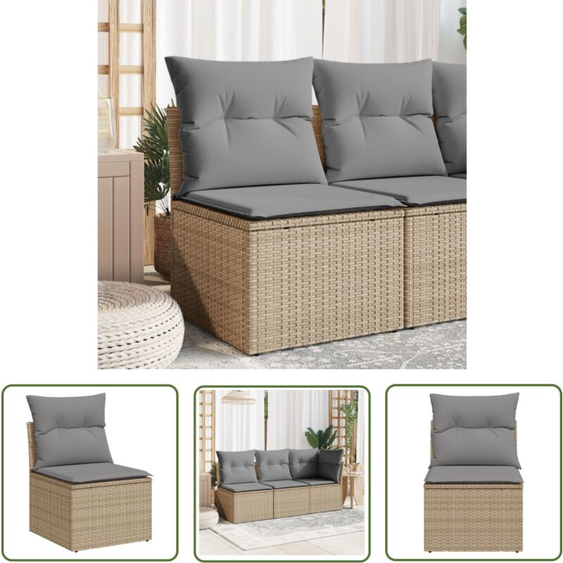 The Living Store - Canapé de jardin sans accoudoirs coussins beige résine tressée - Canapé De Jardin - Meubles De Jardin - Salon De Jardin - Fauteuil