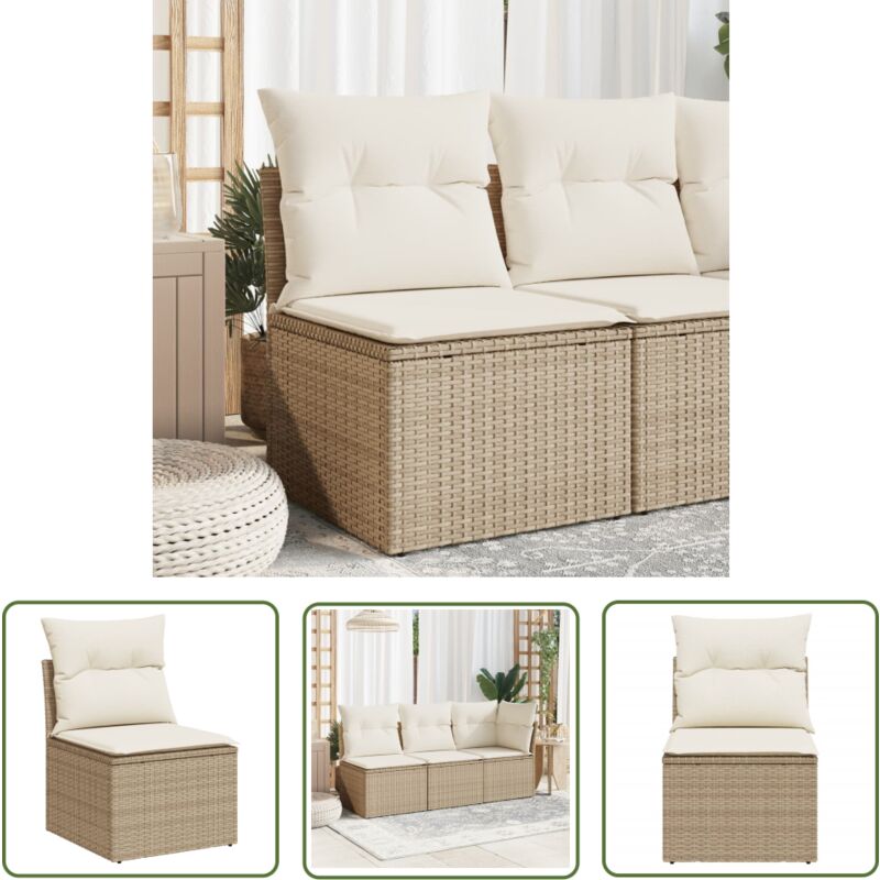The Living Store - Canapé de jardin sans accoudoirs coussins beige résine tressée - Canapé De Jardin - Meubles De Jardin - Salon De Jardin - Rotin Pe