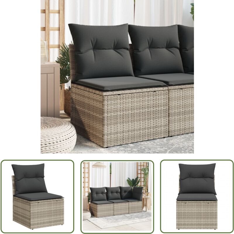 The Living Store Canapé de jardin sans accoudoirs coussins gris clair poly rotin - Canapé De Jardin - Salon De Jardin - Mobilier De Jardin - Meubles