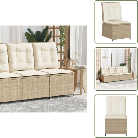 The Living Store Canapé inclinable de jardin avec coussins beige résine tressée - Canapé extérieur