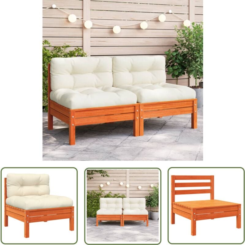 The Living Store - Canapé jardin sans accoudoirs coussins cire marron massif pin - Canapé Jardin - Mobilier Extérieur - Meubles De Jardin - Canapé