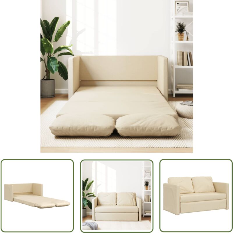 The Living Store Canapé-lit 2 en 1 crème 112x174x55 cm tissu - Canapé Convertible - Canapé Lit - Canapé Deux Places - Meuble Salon - Mobilier Moderne