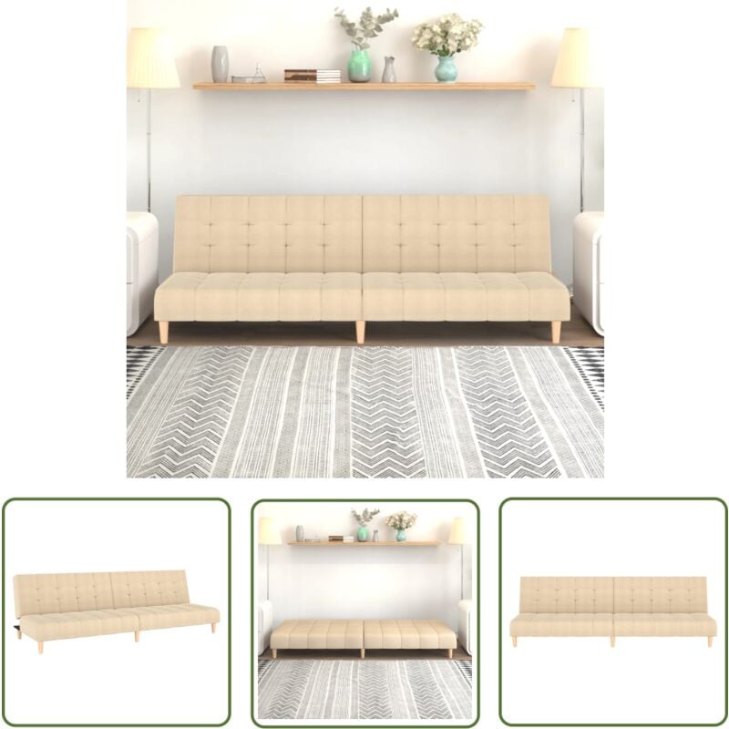 The Living Store Canapé-lit à 2 places crème tissu - Canapé Convertible - Canapé Lit - Canapé Deux Places - Meuble Salon - Literie Invité