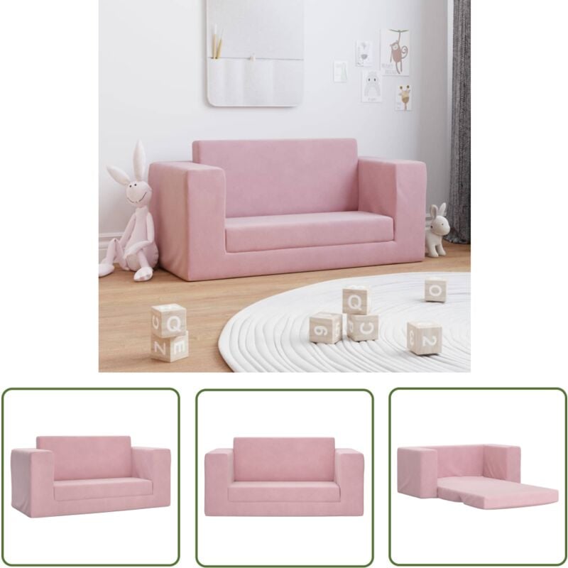 The Living Store - Canapé-lit pour enfants 2 places rose peluche douce - Canapé Lit Enfant - Canapé Bébé - Mobilier Enfant - Meubles Chambre Enfant