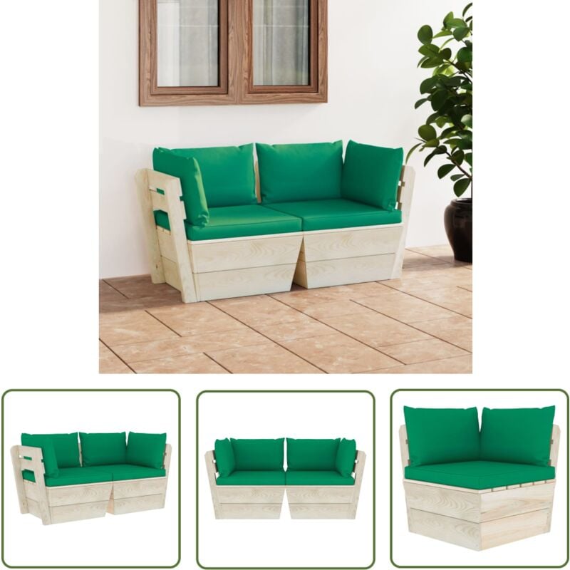 The Living Store Canapé palette à 2 places de jardin avec coussins Bois d'épicéa - Canapé Jardin - Canapé Palettes - Mobilier De Jardin - Salon De