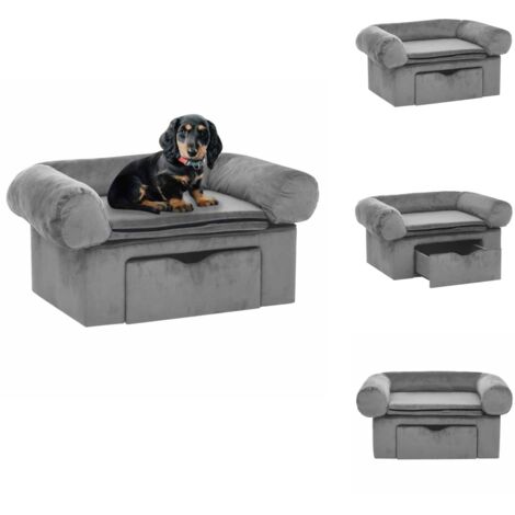 The Living Store Canapé pour chien avec tiroir Gris 75x50x38 cm Peluche - Canapé pour chat