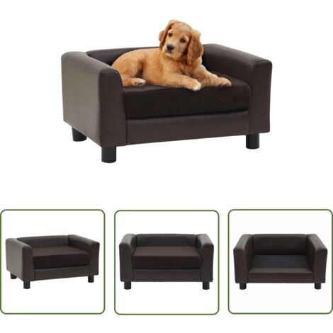 The Living Store Canapé pour chien Marron 60x43x30 cm Peluche et similicuir - Canapé Pour Chien - Lit Pour Chien - Couchage Pour Chien - Panier Pour Chien - Accessoires Pour Chien