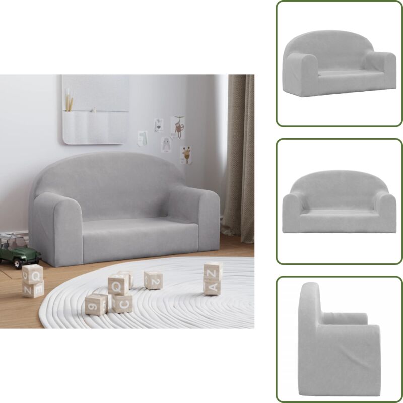 Canapé pour enfants 2 places gris clair peluche douce - Canapé Enfant - Canapé Bébé - Mobilier Enfant - Fauteuil Enfant - Jouet Enfant - The Living