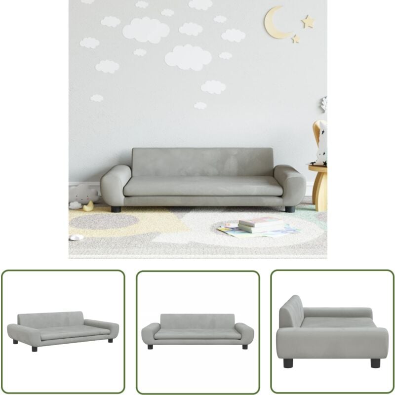 The Living Store Canapé pour enfants gris clair 100x54x33 cm velours - Canapé Enfant - Canapé Bébé - Mobilier Enfant - Meubles Pour Enfants - Chaise