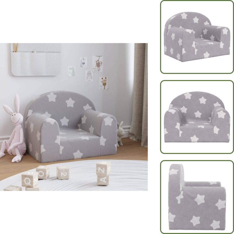 The Living Store Canapé pour enfants gris clair avec étoiles peluche douce - Canape Enfant - Canapé Bébé - Mobilier Enfant - Meubles Pour Chambre