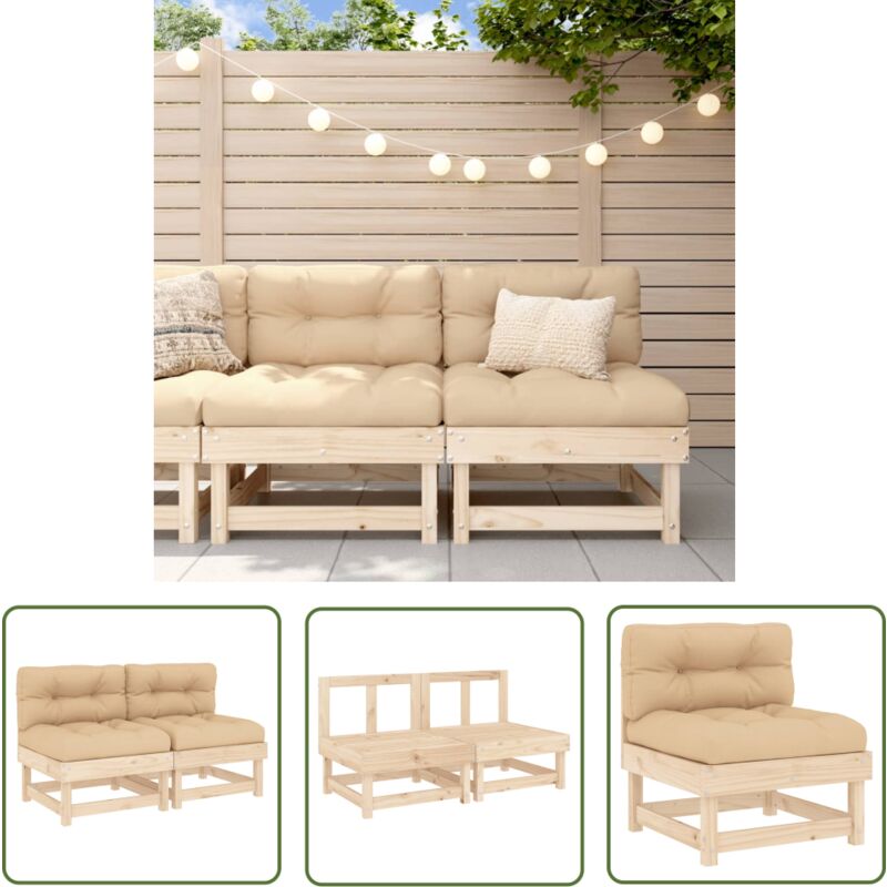 The Living Store - Canapés centraux avec coussins 2 pcs bois de pin massif - Canape De Jardin - Mobilier De Jardin - Canapé Extérieur - Meubles De