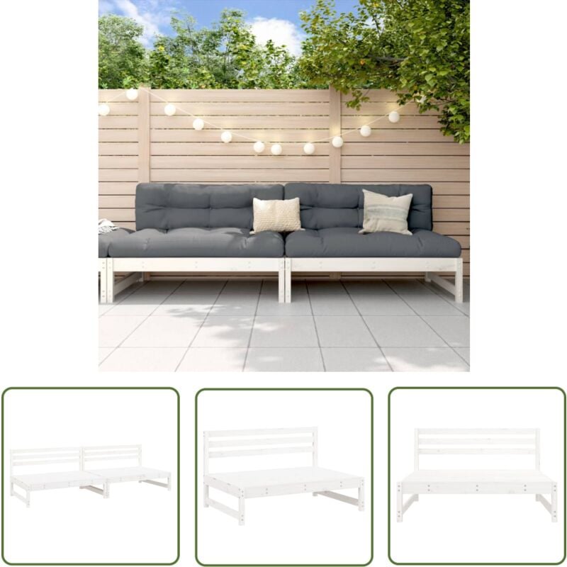 The Living Store - Canapés centraux de jardin 2pcs blanc 120x80 cm bois pin massif - Canape De Jardin - Canapé Extérieur - Mobilier De Jardin