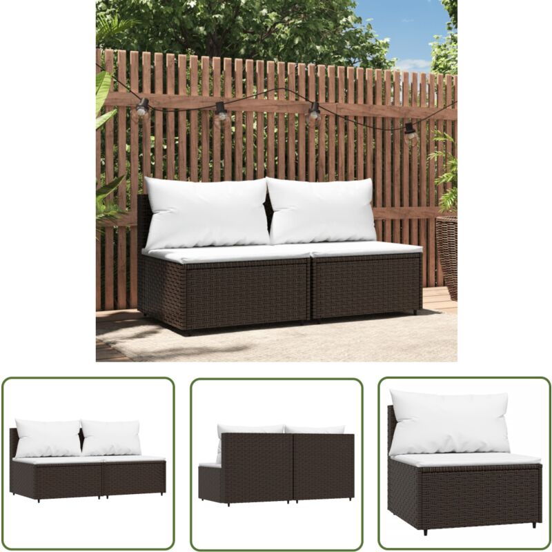 The Living Store - Canapés centraux de jardin coussins 2pcs marron résine tressée - Canape De Jardin - Mobilier De Jardin - Canapé Extérieur