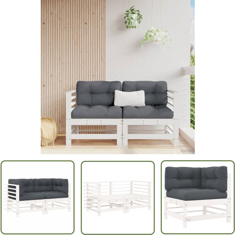 The Living Store - Canapés d'angle avec coussins 2 pcs blanc bois de pin massif - Canape D'angle - Canapé Extérieur - Mobilier De Jardin - Jardin
