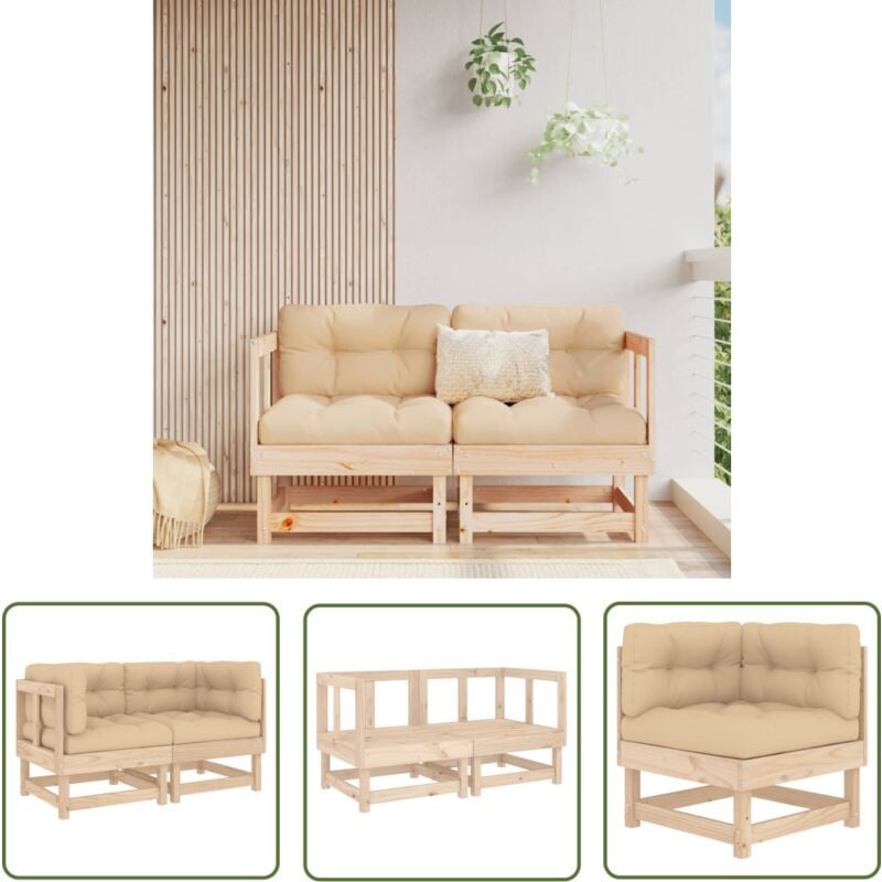 The Living Store Canapés d'angle avec coussins 2 pcs bois de pin massif - Canape D'angle - Meuble De Jardin - Mobilier De Jardin - Sofa De Jardin