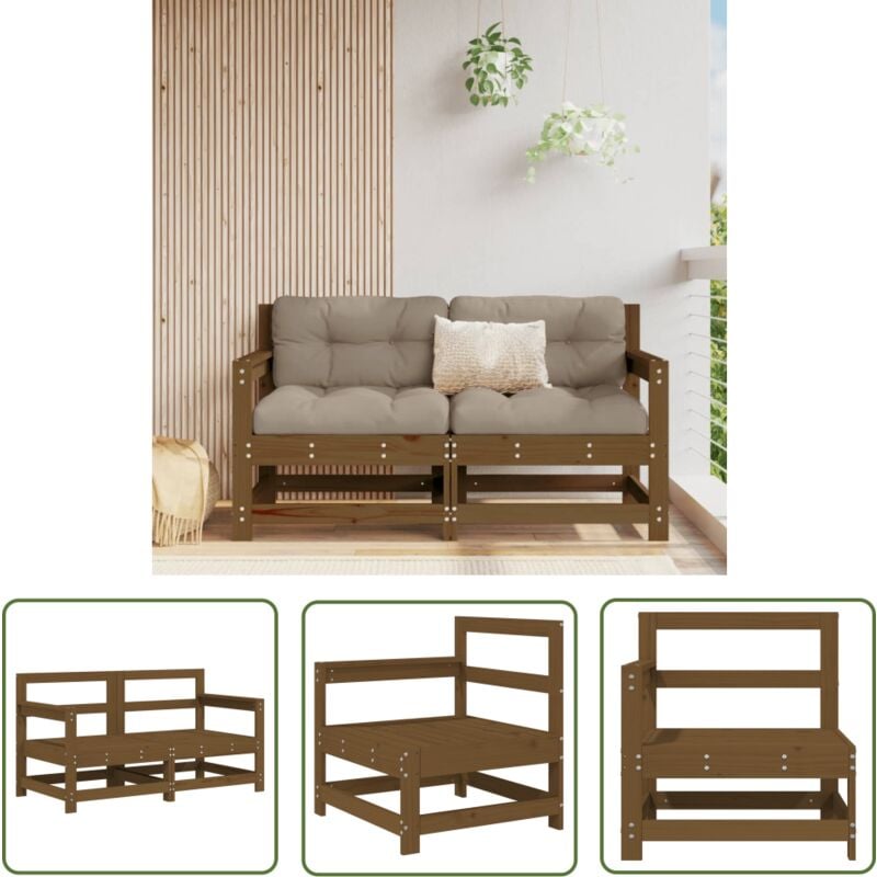 The Living Store Canapés d'angle de jardin 2 pcs marron miel bois de pin solide - Canape D'angle - Mobilier De Jardin - Canapé Extérieur - Meubles De
