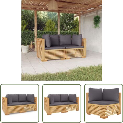 The Living Store Canapés d'angle de jardin et coussins 2 pcs Bois teck massif - Canape D'angle - Salon De Jardin - Meubles De Jardin - Teck Massif - Meubles Exterieur