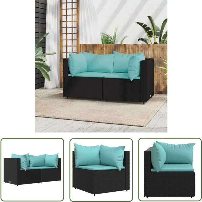 The Living Store - Canapés d'angle de jardin et coussins 2pcs Noir Résine tressée - Canape De Jardin - Canapé D'angle - Mobilier De Jardin - Meubles