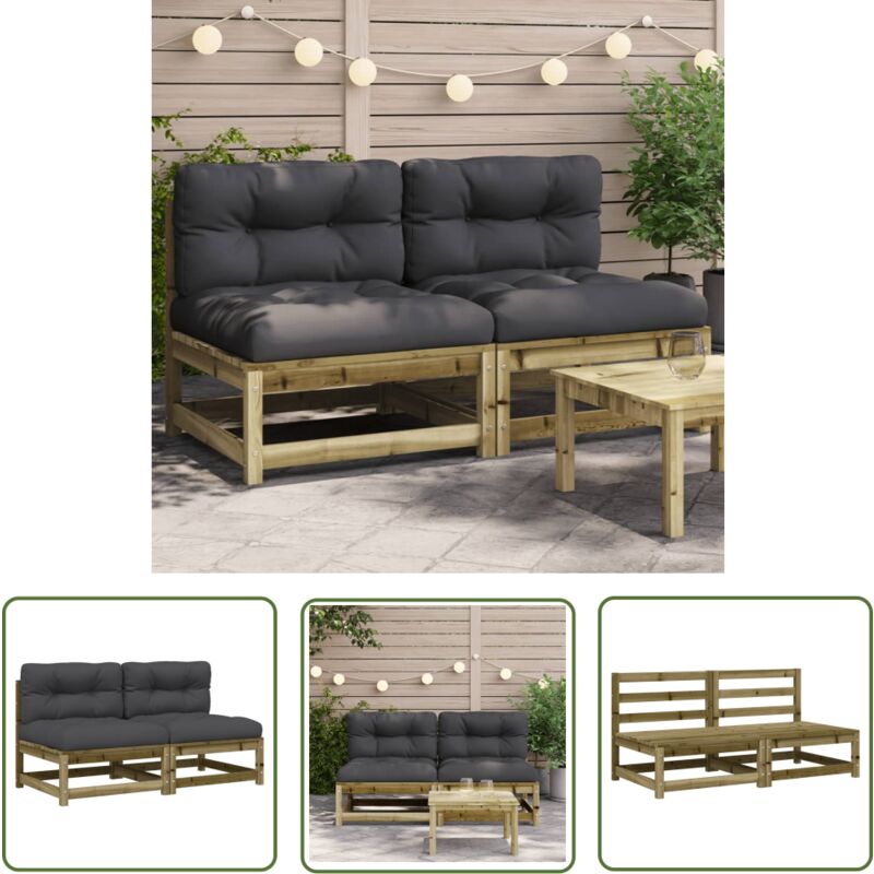 The Living Store - Canapés jardin sans accoudoirs coussins 2 pcs bois pin imprégné - Canape De Jardin - Mobilier De Jardin - Canapé Extérieur