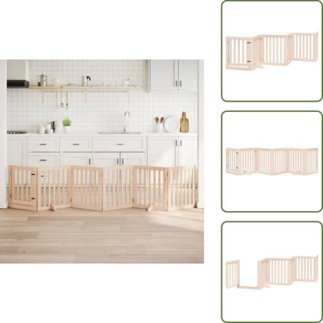 The Living Store Cancelletto per cani con porta pieghevole 6 pannelli 300 cm in legno di pioppo - Cancelletto per cani