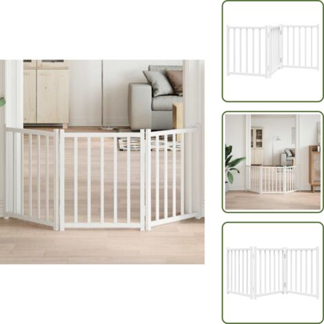 The Living Store Cancello Cani Pieghevole 3 Pannelli Bianco 150cm Massello Abete - Cancello per cani pieghevole