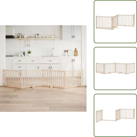 The Living Store Cancello Cani Porta Pieghevole 4 Pannelli 320 cm Massello Abete - Cancello per animali domestici
