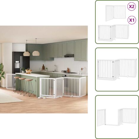 The Living Store Cancello Cani Porta Pieghevole Bianco 12 Pannelli 640 cm Pioppo - Cancello per animali domestici