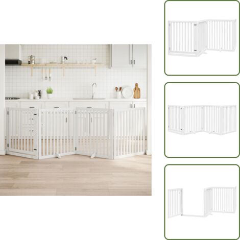 The Living Store Cancello Cani Porta Pieghevole Bianco 4 Pannelli 320 cm Pioppo - Cancello per animali domestici
