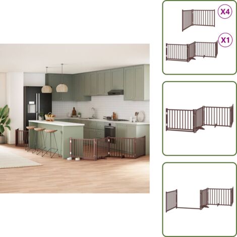 The Living Store Cancello Cani Porta Pieghevole Marrone 12 Pannelli 960cm Pioppo - Cancello per animali domestici