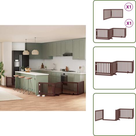 The Living Store Cancello Cani Porta Pieghevole Marrone 6 Pannelli 480cm Pioppo - Cancello per animali domestici