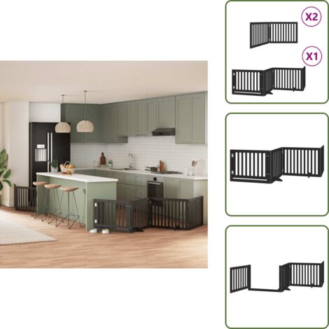 The Living Store Cancello Cani Porta Pieghevole Nero 8 Pannelli 640 cm Pioppo - Cancello per animali domestici