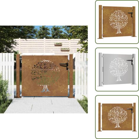 The Living Store Cancello da giardino 100x75 cm in acciaio Corten con design ad albero - Acciaio corten