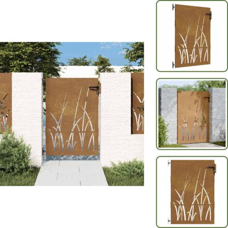 The Living Store Cancello da giardino 85x150 cm in acciaio Corten con design erba - Acciaio corten