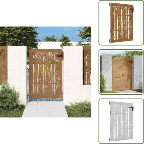 The Living Store Cancello da giardino 85x150 cm in acciaio Corten e bambù - Acciaio corten
