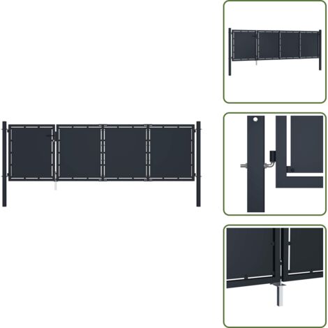 The Living Store Cancello da Giardino in Acciaio 350x75 cm Antracite - Cancello in acciaio