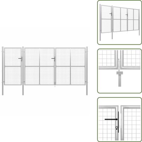 The Living Store Cancello da Giardino in Acciaio 400x150 cm Argento - Cancello in acciaio
