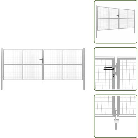 The Living Store Cancello da Giardino in Acciaio Zincato 400x150 cm Argento - Cancello in acciaio zincato