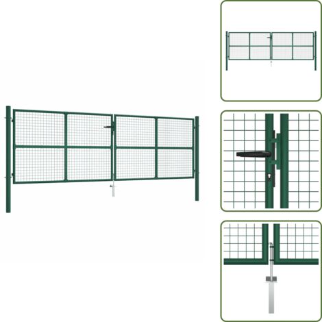 The Living Store Cancello da Giardino in Rete di Acciaio 400x125 cm Verde - Rete in acciaio