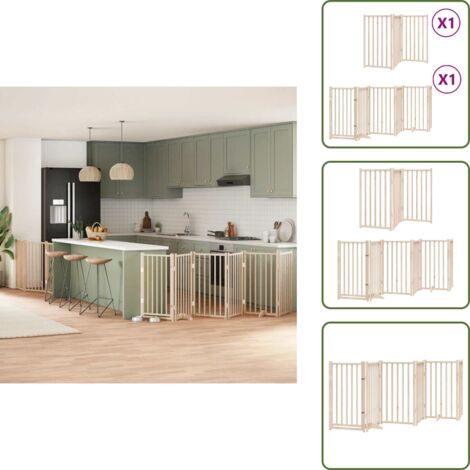 The Living Store Cancello per Cani con Porta Pieghevole 9 Pannelli 450 cm Pioppo - Cancello per cani pieghevole