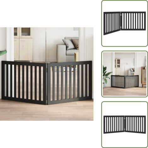 The Living Store Cancello per Cani Pieghevole 2 Pannelli Nero 160cm Legno Pioppo - Cancello per cani pieghevole