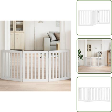 The Living Store Cancello per Cani Pieghevole 3 Pannelli Bianco 150 cm Pioppo - Cancello per cani pieghevole