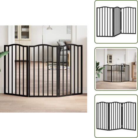 The Living Store Cancello per Cani Pieghevole 3 Pannelli Nero 150cm Legno Pioppo - Cancello per cani pieghevole