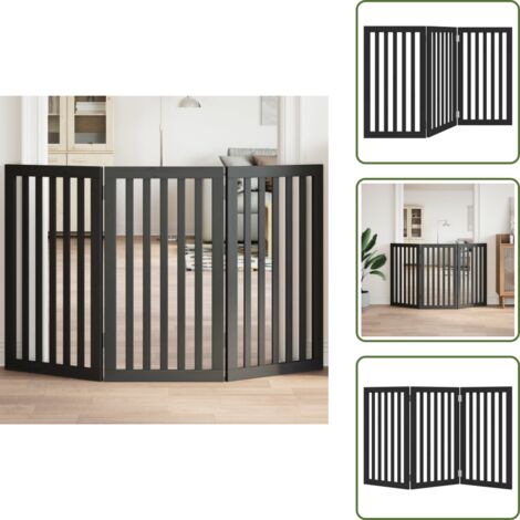 The Living Store Cancello per Cani Pieghevole 3 Pannelli Nero 150cm Legno Pioppo - Cancello per cani pieghevole