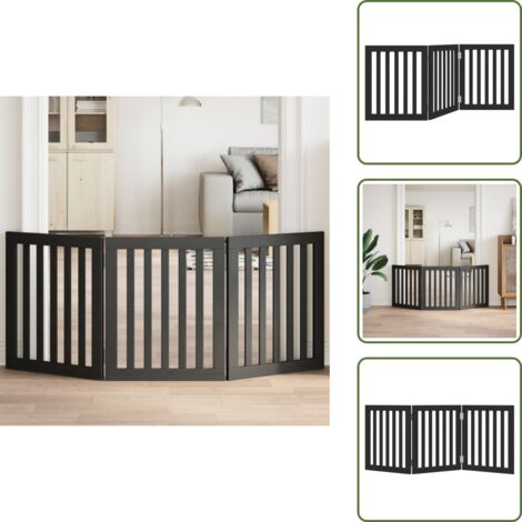 The Living Store Cancello per Cani Pieghevole 3 Pannelli Nero 150cm Legno Pioppo - Cani