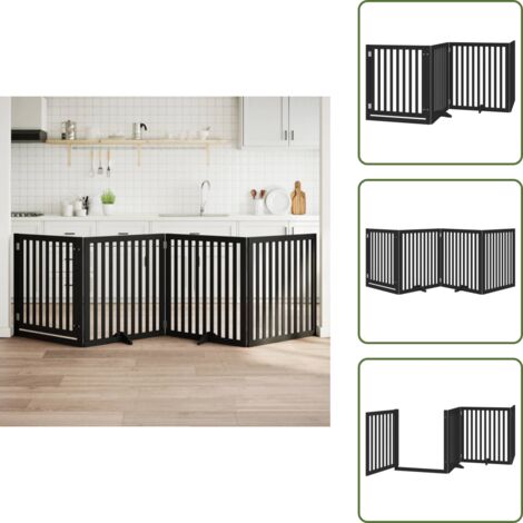 The Living Store Cancello per Cani Porta Pieghevole Nero 4 Pannelli 320cm Pioppo - Cancello per cani pieghevole