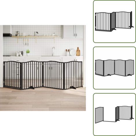 The Living Store Cancello per Cani Porta Pieghevole Nero 4 Pannelli 320cm Pioppo - Cancello per cani pieghevole