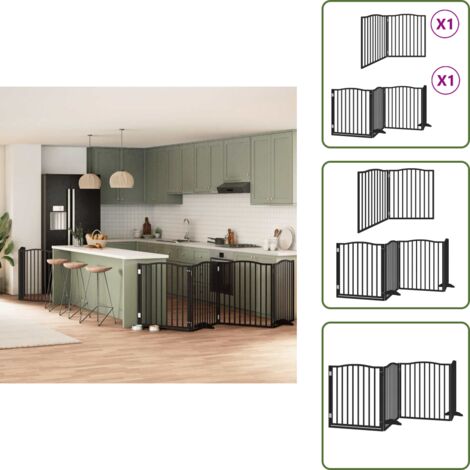 The Living Store Cancello per Cani Porta Pieghevole Nero 6 Pannelli 480cm Pioppo - Cancello per cani pieghevole