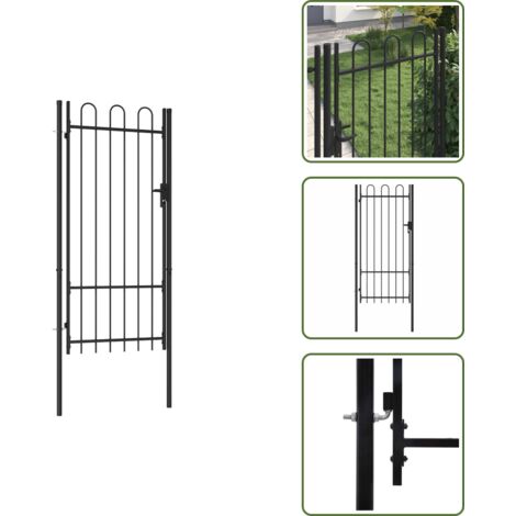 The Living Store Cancello per recinzione Boxtel porta singola con parte superiore ad arco in acciaio 1x2 m Nero - Cancello in acciaio